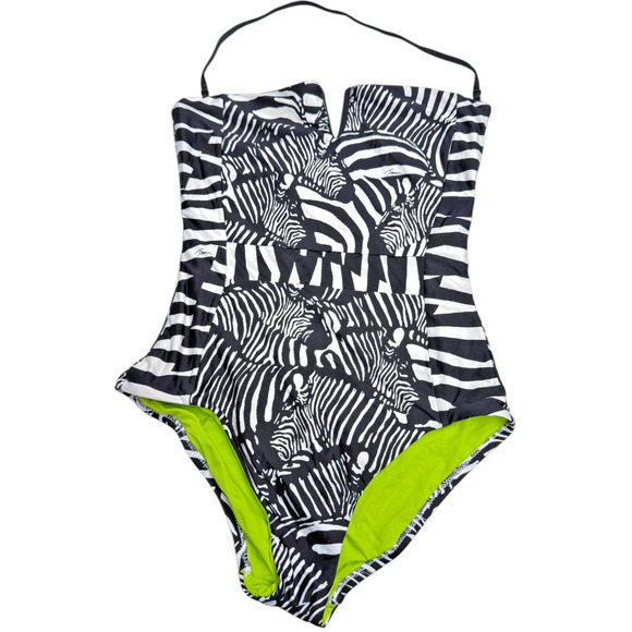 Trina Turk Tanzania Zebra Bandeau One Piece Swimsuit Size 6‎ Black White - Picture 2 of 9